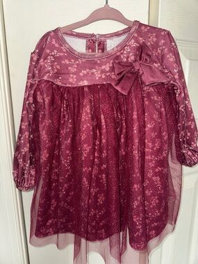 chick pea Burgundy Floral Glitter Bow Dress 18 months